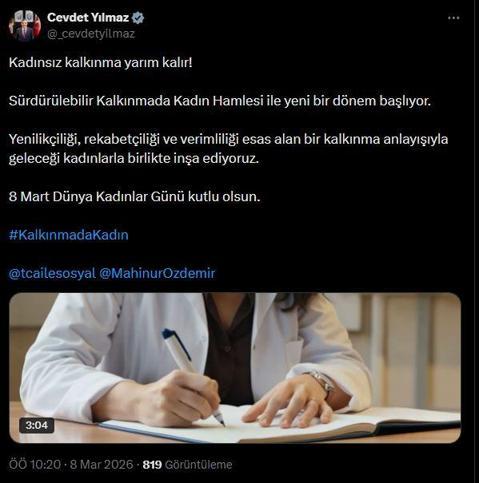 Cevdet Yılmazdan Dünya Kadınlar Günü mesajı