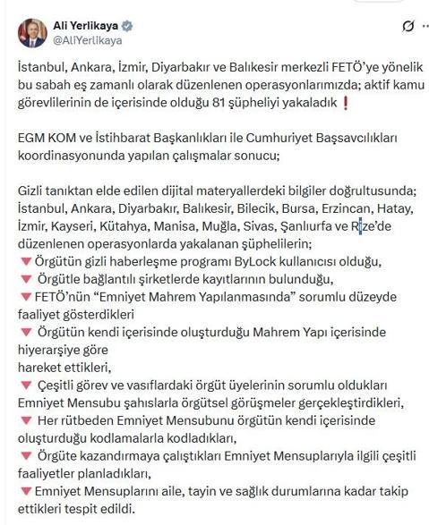 16 ilde FETÖ operasyonları: 81 gözaltı