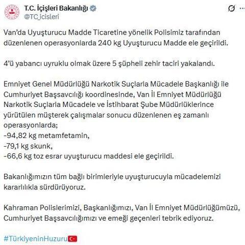 Vanda 240 kilo uyuşturucu ele geçirildi; 5 gözaltı