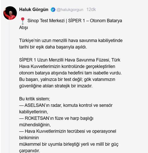 SİPER 1, hedefi tam isabetle vurdu