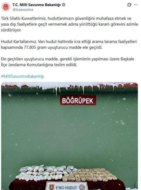 MSB: Vanda 77 kilo uyuşturucu ele geçirildi