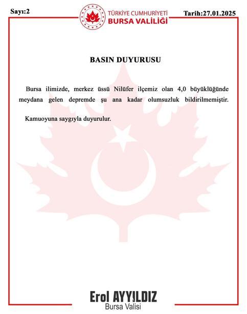 Bursada 4 büyüklüğünde deprem