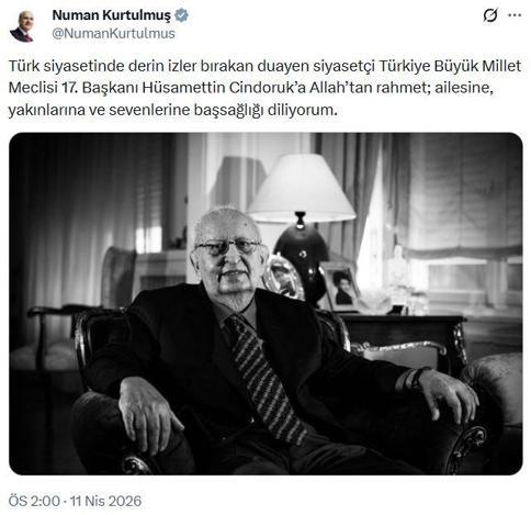 Siyasilerden eski TBMM Başkanı Cindoruk için taziye mesajları