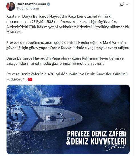 İletişim Başkanı Duran, Deniz Kuvvetleri Gününü tebrik etti
