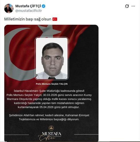 Bakan Çiftçiden şehit polis memuru için taziye mesajı