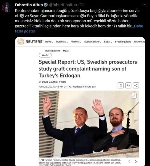 İletişim Başkanı Altundan Reutersın Bilal Erdoğan haberine tepki