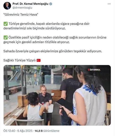 Bakan Memişoğlu: Kapalı alanda sigara yasağı denetimlerimizi sürdürüyoruz