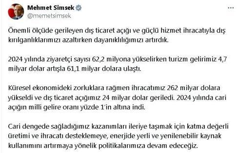 Bakan Şimşek: Dış kırılganlıklarımızı azaltıp, dayanıklılığımızı artırdık