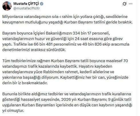 Bayram tatilindeki trafik kazalarında 70 kişi öldü