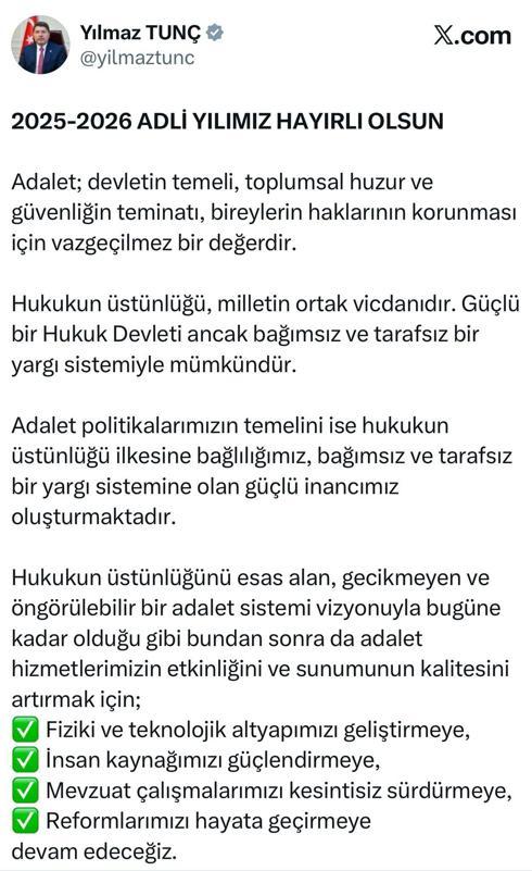 Bakan Tunçtan, yeni adli yıl mesajı