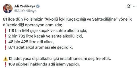 81 ilde kaçak içki operasyonu; 169 şüpheliye işlem yapıldı