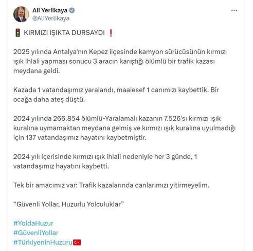 2024te kırmızı ışık ihlali nedeniyle 137 kişi hayatını kaybetti