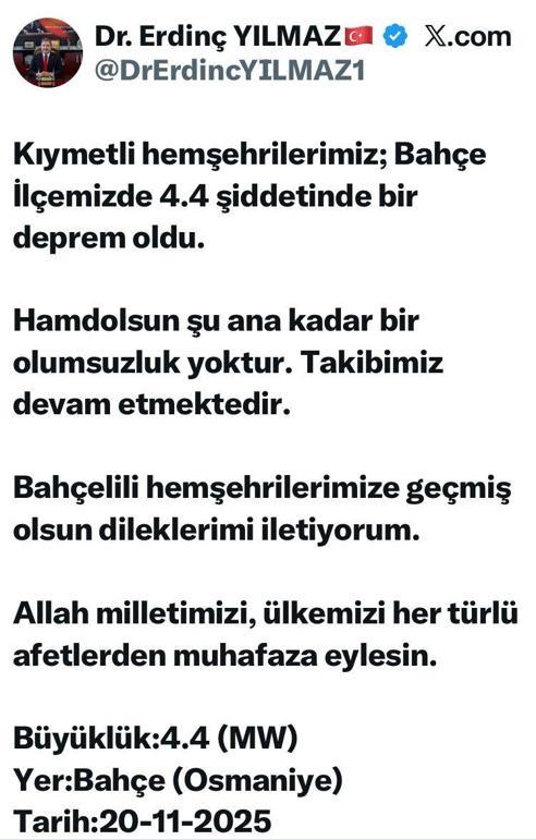 Osmaniyede 4.4 büyüklüğünde deprem