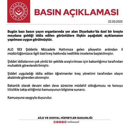 Bakanlık: Öğretmenler görevden alındı, özel kreş hakkında inceleme başlatıldı