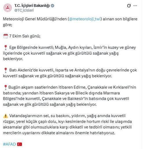 3 il için turuncu kodlu çok kuvvetli sağanak uyarısı