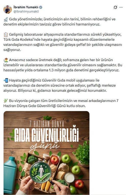 Bakan Yumaklı: Yılda ortalama 1,3 milyon gıda denetimi gerçekleştiriyoruz