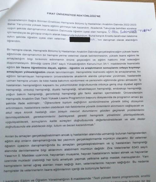 Yüksek lisans öğrencisi hemşireye veteriner danışman ataması
