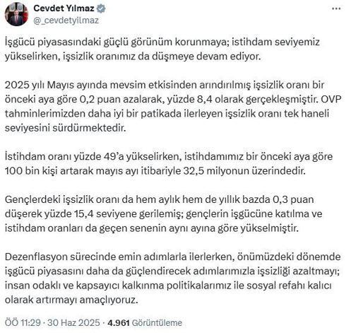 Cevdet Yılmaz: Sosyal refahı kalıcı olarak artırmayı amaçlıyoruz