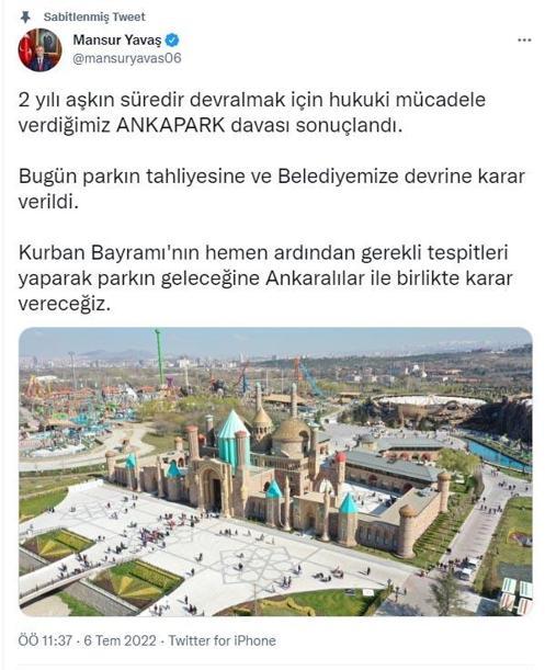 Ankapark, Ankara Büyükşehir Belediyesine devredildi