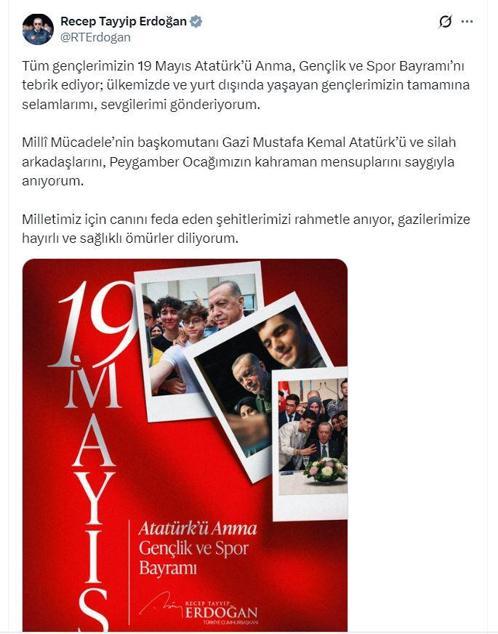 Cumhurbaşkanı Erdoğandan 19 Mayıs mesajı