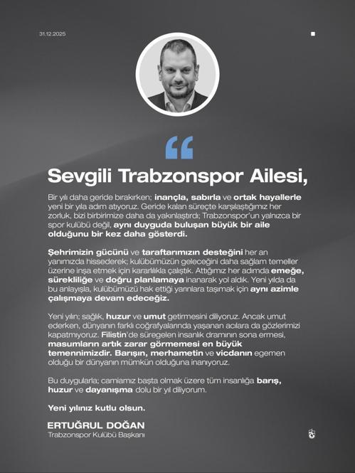 Trabzonspor Kulüp Başkanı Ertuğrul Doğan’dan yeni yıl mesajı