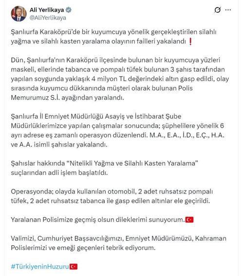 Kuyumcu dükkanında altınları gasbedip, polisi yaralayan 6 şüpheli yakalandı