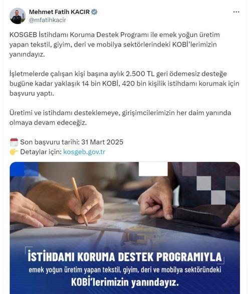 KOSGEB İstihdamı Koruma Destek Programına 14 bin başvuru