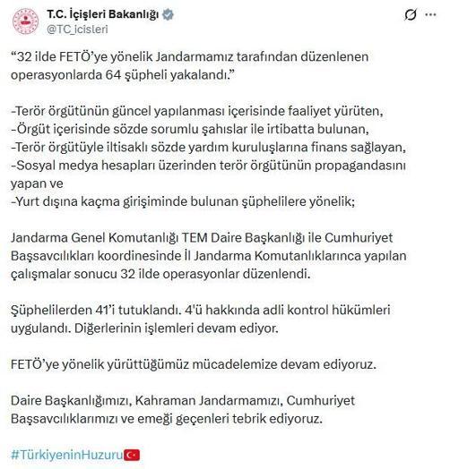 32 ilde FETÖ operasyonu: 41 tutuklama