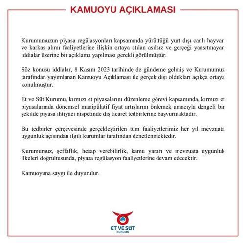 Et ve Süt Kurumu: Tüm faaliyetlerimiz her yıl denetlenmektedir