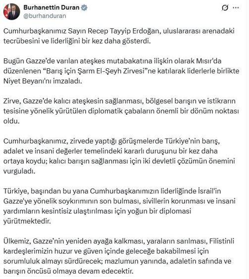 İletişim Başkanı Duran: Cumhurbaşkanımız, uluslararası arenadaki tecrübesini ve liderliğini bir kez daha gösterdi