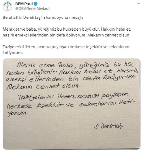 Selahattin Demirtaş’ın babası hayatını kaybetti