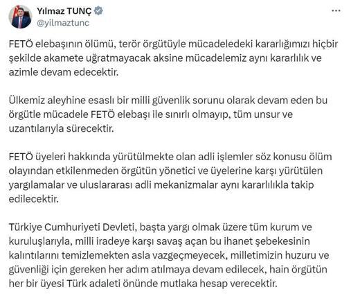 Bakan Tunç: FETÖ ile mücadele tüm unsur ve uzantılarıyla sürecektir