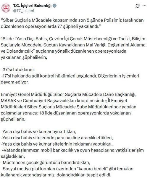 18 ilde siber suç operasyonu; 37 tutuklama