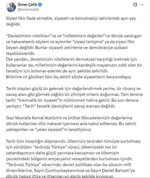 AK Partili Çelik: Terörsüz Türkiye sürecinin istismar edilmesine asla müsaade etmeyiz