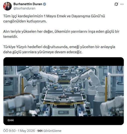 İletişim Başkanı Durandan 1 Mayıs Emek ve Dayanışma Günü mesajı