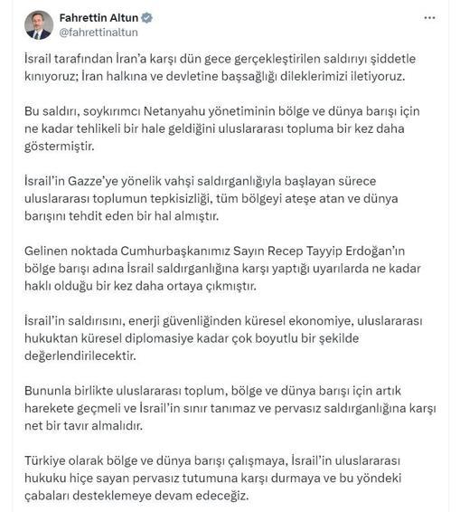 İletişim Başkanı Altun: İsrailin pervasız saldırganlığına karşı net bir tavır alınmalı