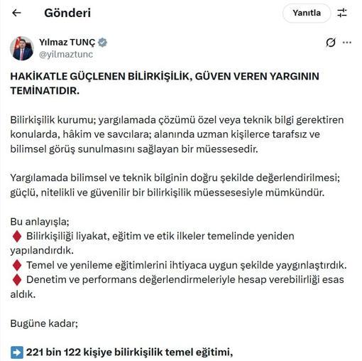 Bakan Tunç: Bilirkişilik başvuru süresini 16 Şubata kadar uzattık