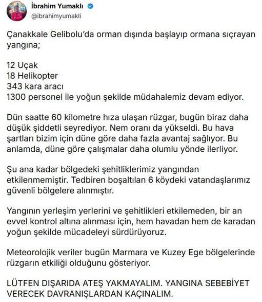 Çanakkaledeki orman yangını kontrol altında