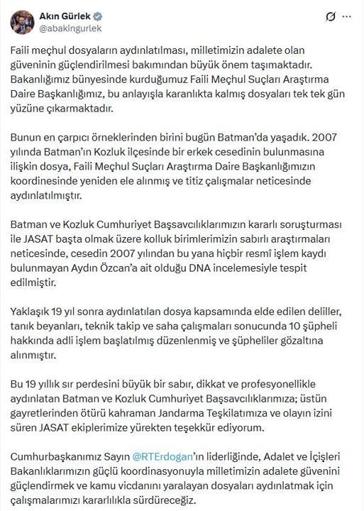 Batmanda 19 yıl önce bulunan cesetle ilgili 10 şüpheliye gözaltı