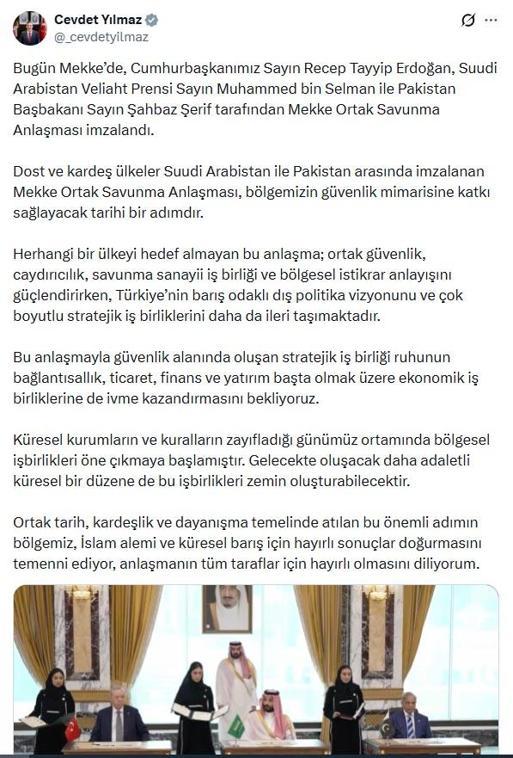 Cevdet Yılmaz: Mekke Anlaşması, bölgemizin güvenlik mimarisine katkı sağlayacak