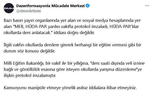 DMM: HÜDA-PARlılar okullarda ders anlatacak iddiası doğru değildir