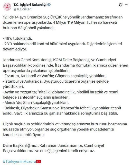 12 ilde suç örgütü operasyonu: 49 tutuklama