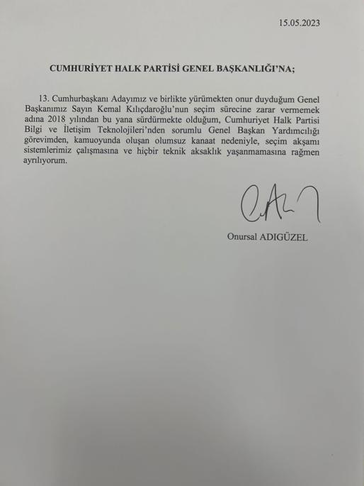 CHPli Onursal Adıgüzel, görevinden istifa etti