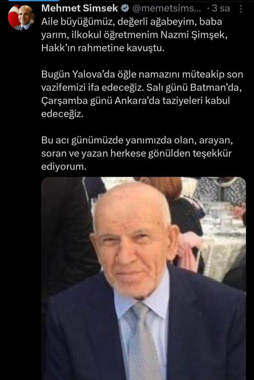 Bakan Şimşek’in ağabeyi Yalova’da toprağa verildi