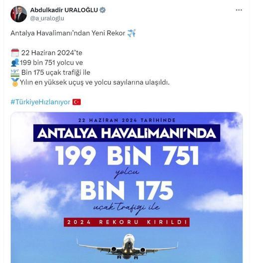 Antalya Havalimanında yılın en yüksek yolcu sayısına ulaşıldı