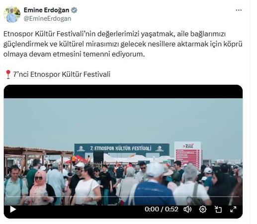 Emine Erdoğandan 7nci Etnospor Kültür Festivaline ilişkin paylaşım