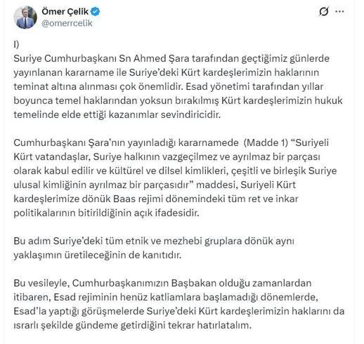 Ömer Çelik: SDG/PKKnın darbe girişimi durdurulmuştur