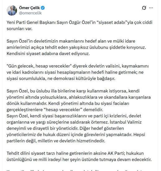 AK Partili Çelik: Özgür Özelin yakışıksız üslubunu şiddetle kınıyoruz