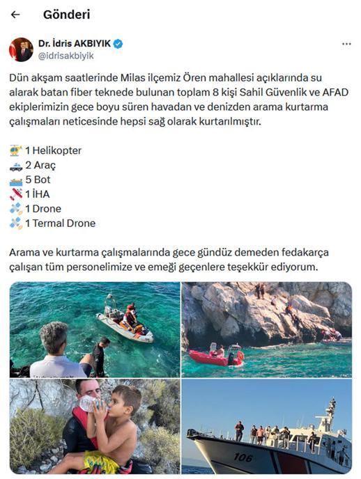 Milas açıklarında alabora olan teknedeki 2 çocuk kurtarıldı