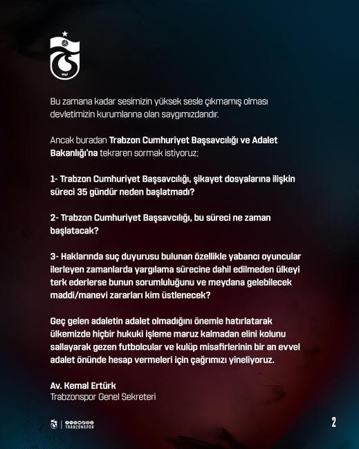 Trabzonspor Genel Sekreteri Ertürk: Şikayet başvuruları 35 gündür işleme alınmamış